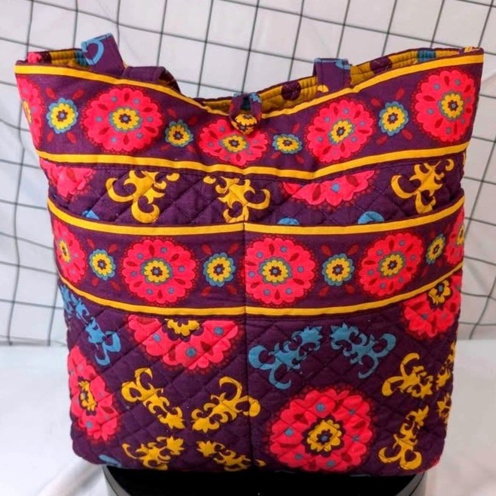 Stephanie Dawn/Quilted Tote Bag ~ Medium ~ Purple Pink Floral Boho ~ Made in USA